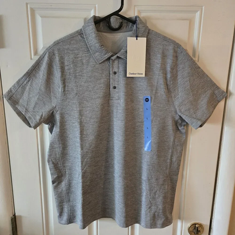 Outdoor Voices Mens Polo Shirt Grey Polyester Blend Athletic Size Large NWT